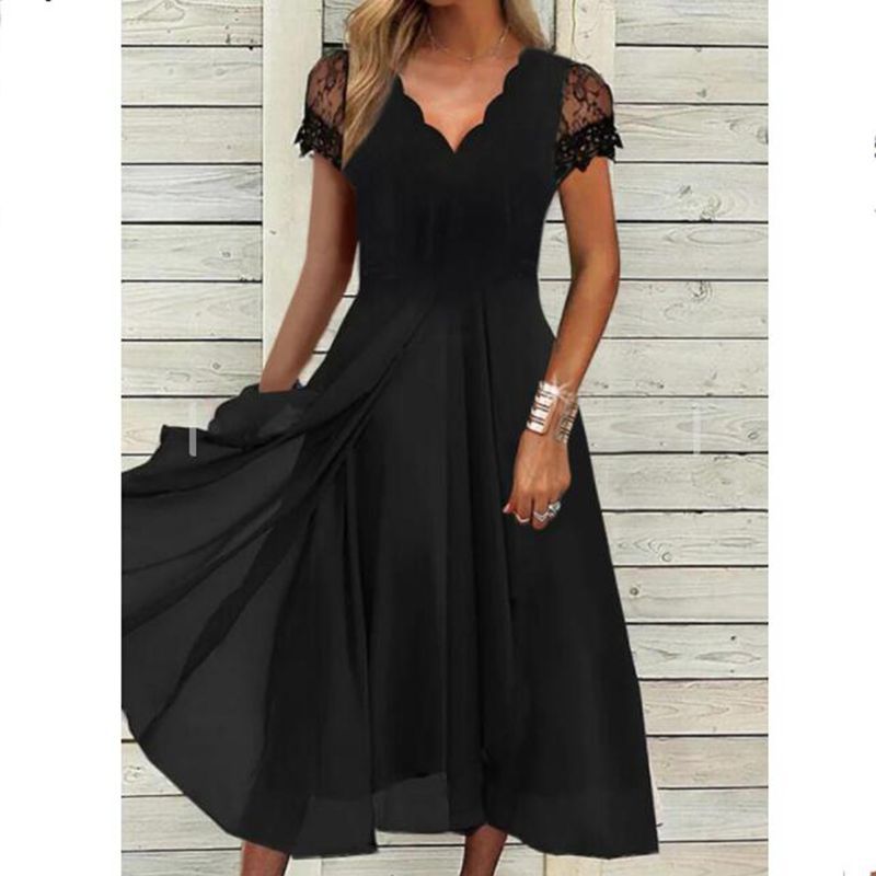 Damen Elegantes Cocktailkleid mit Spitzenärmeln und A-Linien Schnitt Heidi-Mode