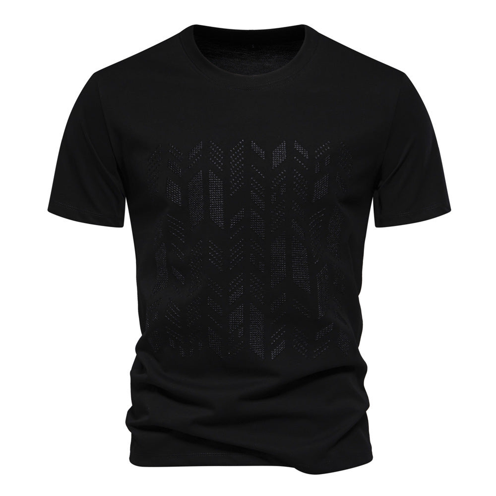 Herren nan Rundhalsshirt aus Baumwollmix mit geometrischer Laserperforation und geradem Schnitt EB