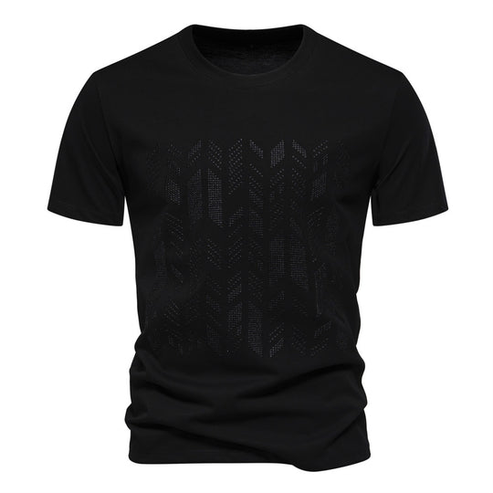 Herren nan Rundhalsshirt aus Baumwollmix mit geometrischer Laserperforation und geradem Schnitt EB