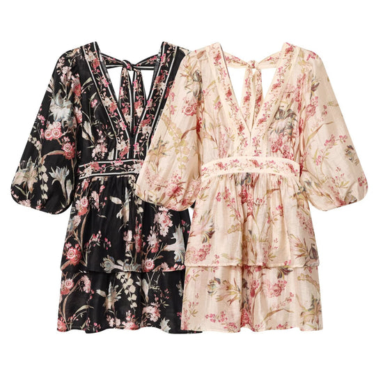 Damen Boho-Kleid mit voluminösen Ärmeln und romantischem Blumenmuster EB