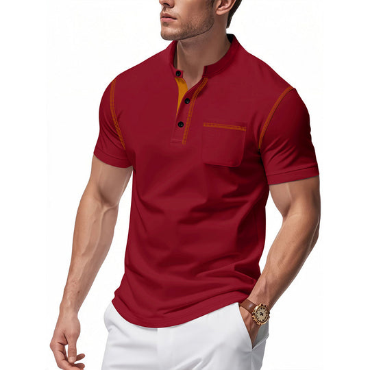 Herren Polo-Shirt mit modischem Henley-Kragen und praktischer Brusttasche EB