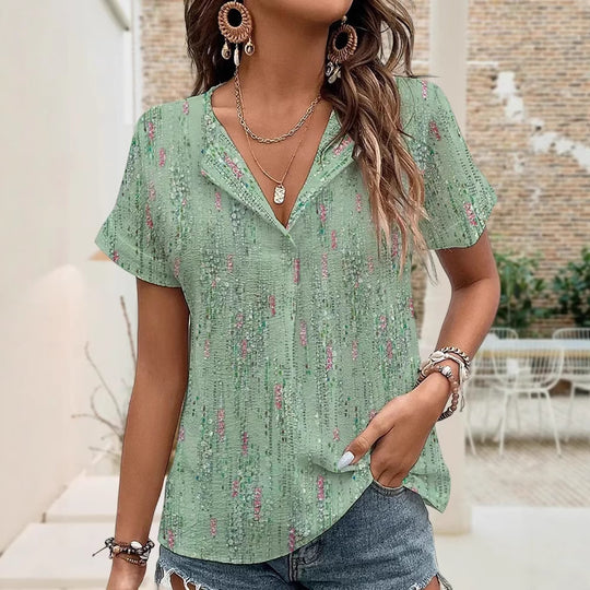 Damen Kurzarmbluse mit strukturiertem Design und dekorativen Akzenten Heidi-Mode