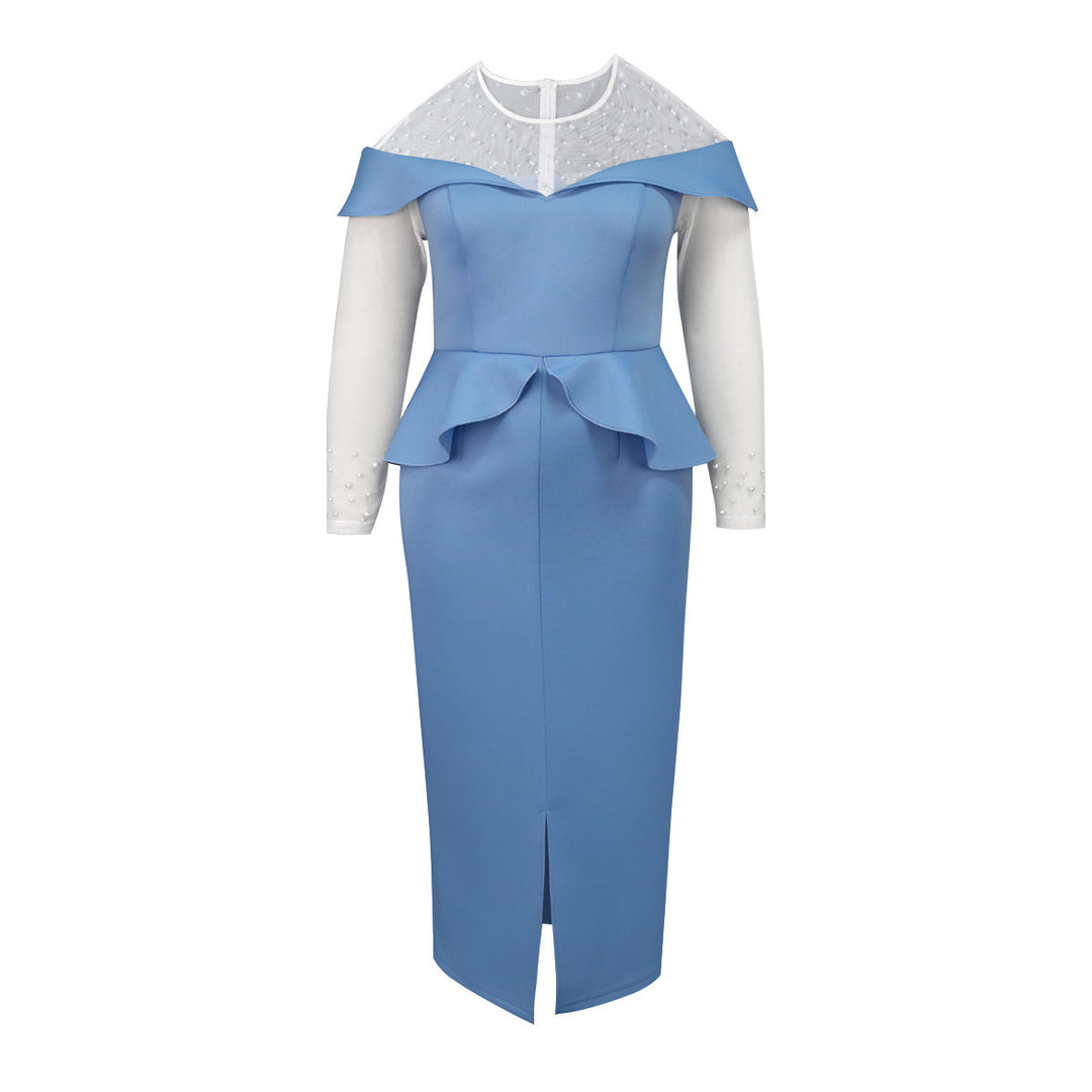 Damen elegantes Midi-Kleid mit schulterfreiem Design und Rüschenelement EB