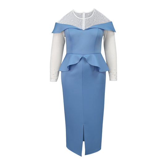 Damen elegantes Midi-Kleid mit schulterfreiem Design und Rüschenelement EB