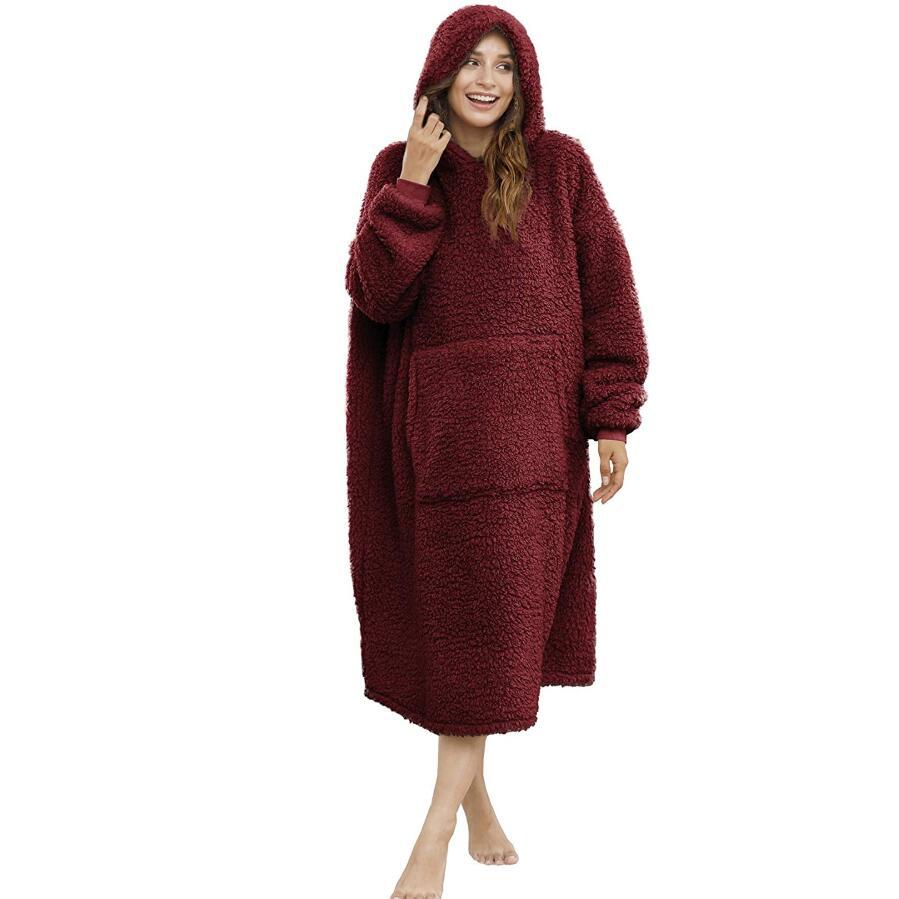 Herren Kuscheliger Fleece-Bademantel mit Kapuze und Taschen EB