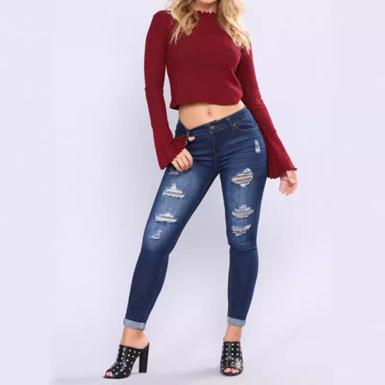 Damen Slim-Fit Jeanshosen mit Distressed-Details EB