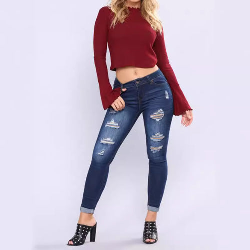 Damen Slim-Fit Jeanshosen mit Distressed-Details EB