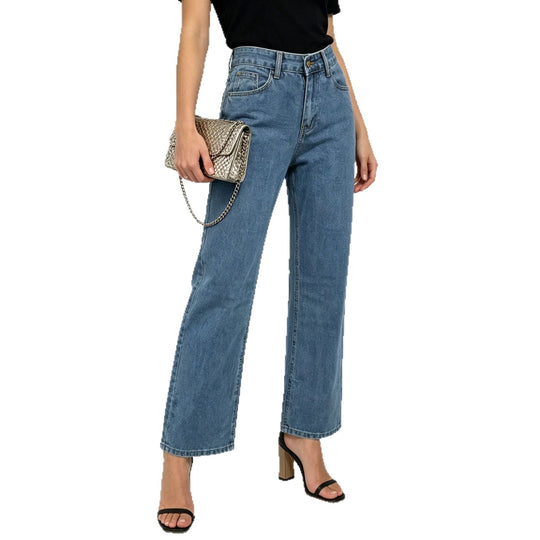Damen nan hochgeschnittene Straight-Leg-Jeans mit geradem Bein und dezenter Vintage-Waschung EB