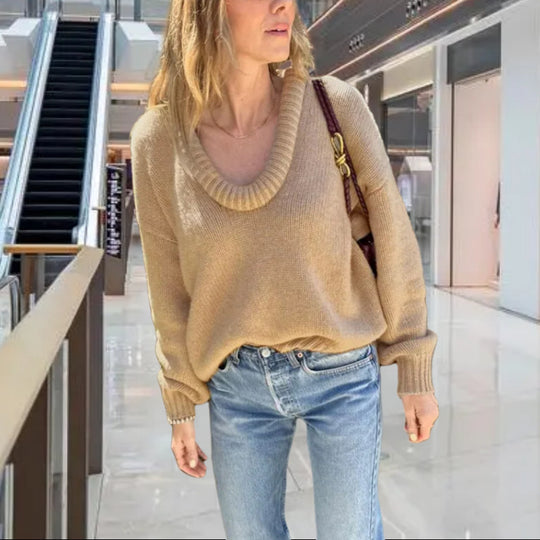 Damen Strickpullover mit V-Ausschnitt und lässigem Schnitt EB