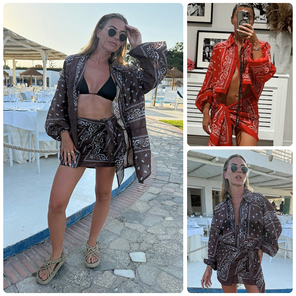 Damen Kimono-Jacke mit eleganter Bandana-Optik und taillierbarem Design EB