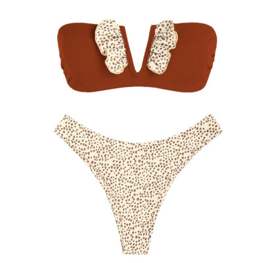 Damen Bandeau Bikini mit Rüschendetails und hohem Beinausschnitt EB