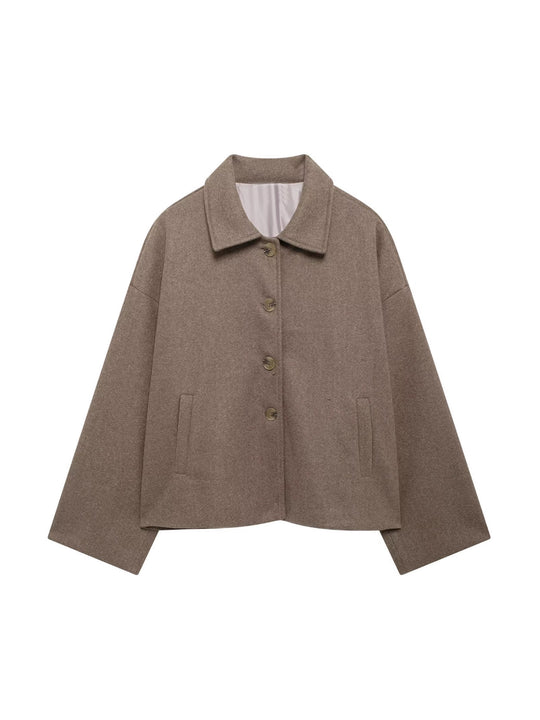 Damen Oversize Wolljacke mit dekorativen Knöpfen EB
