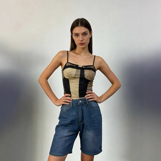 Damen figurbetontes Cropped Oberteil mit Stehkragen und kurzen Ärmeln EB