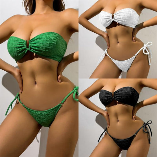 Damen Bandeau-Bikini mit modischem Rüschendesign und verstellbaren Bändern EB