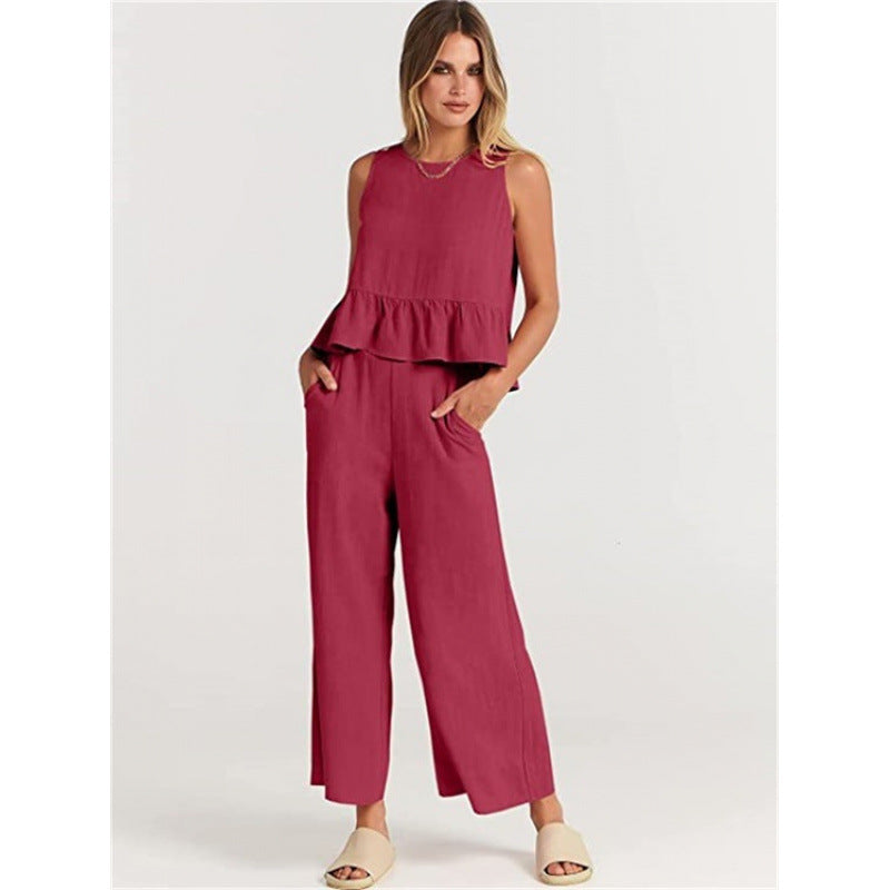 Damen lässiger Jumpsuit mit voluminösem Oberteil und seitlichen Taschen EB