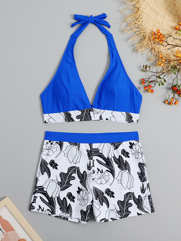 Damen Triangel-Bikini mit floralem Shorts-Design EB