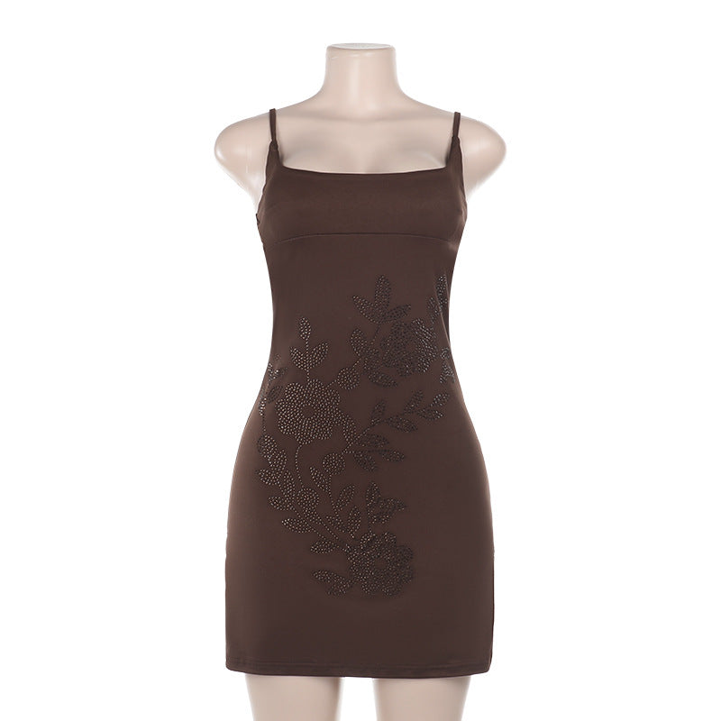 Damen figurbetontes Kleid mit floralem Strassdesign EB