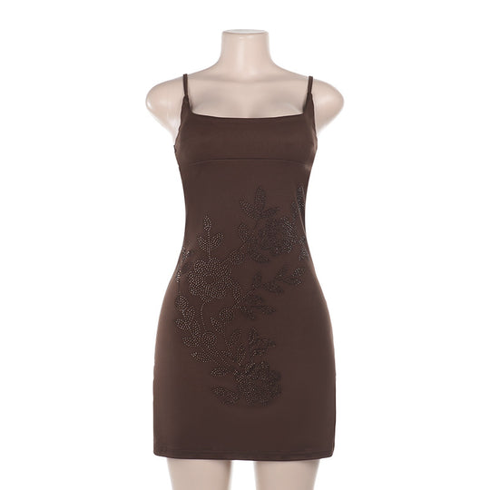 Damen figurbetontes Kleid mit floralem Strassdesign EB