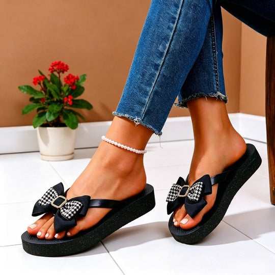 Damen Modische Flip-Flops mit Schleifendetail EB