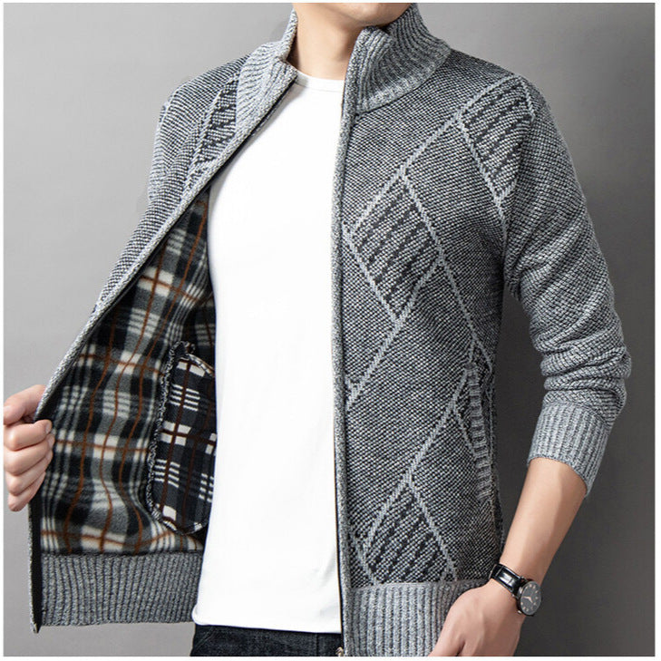 Herren Strickjacke mit modernem Zipper und grafischem Muster EB