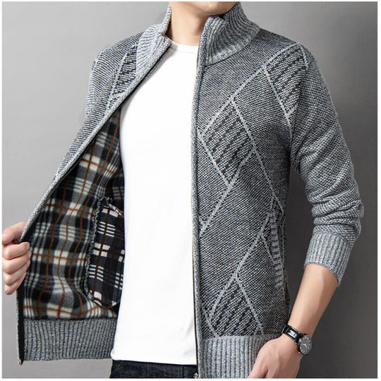 Herren Strickjacke mit modernem Zipper und grafischem Muster EB