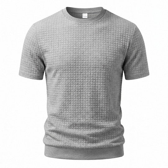 Herren nan kurzärmeliges Strickshirt mit geprägter Karostruktur, Rundhalsausschnitt und geripptem Saum EB