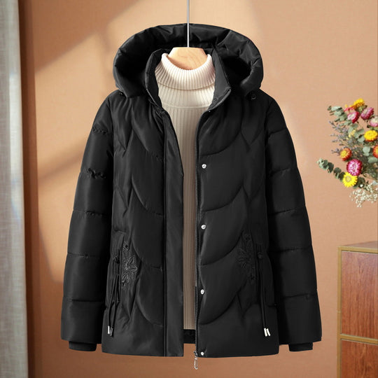 Damen nan gesteppte Thermo-Outdoorjacke mit ergonomischer Kapuze und floraler Taschenstickerei EB