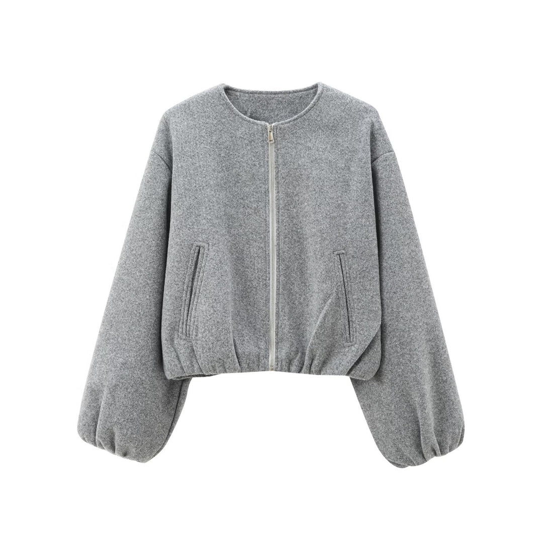 Damen modische Zip-Jacke mit oversized Ärmeln und tiefen Taschen EB