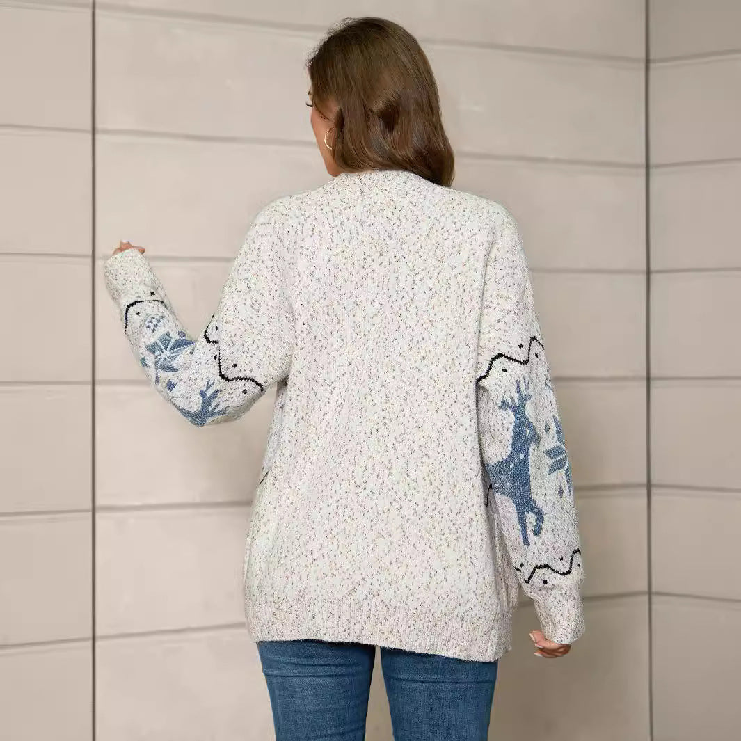 Damen Strickjacke mit kunstvollem Muster und eleganten Knopfdetails EB