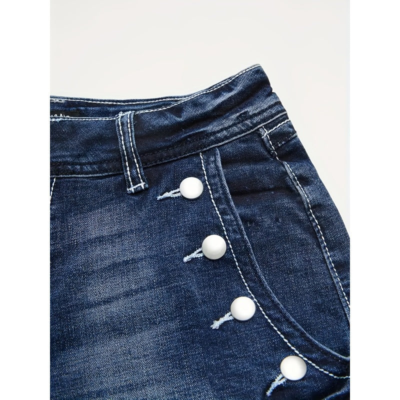 Damen Hochgeschnittene Denim-Shorts mit Knopfdetails EB