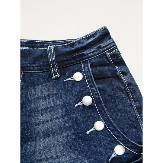 Damen Hochgeschnittene Denim-Shorts mit Knopfdetails EB
