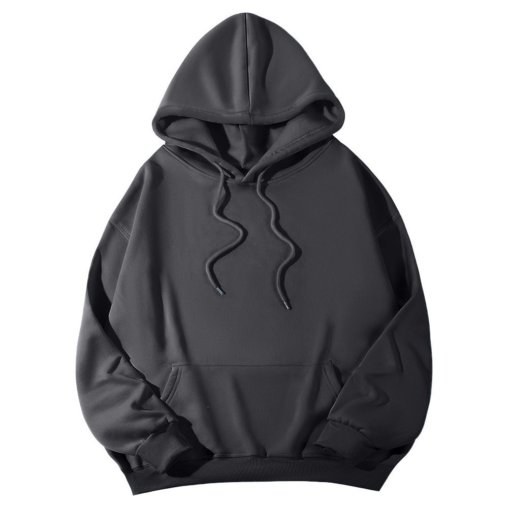 Unisex minimalistischer Kapuzenpullover mit verlängertem Rücken und Kängurutasche EB