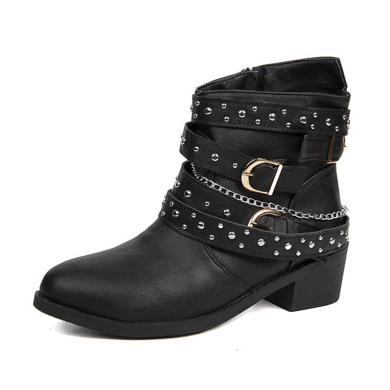 Damen Stiefeletten mit modischen Schnallen und dekorativen Nieten EB