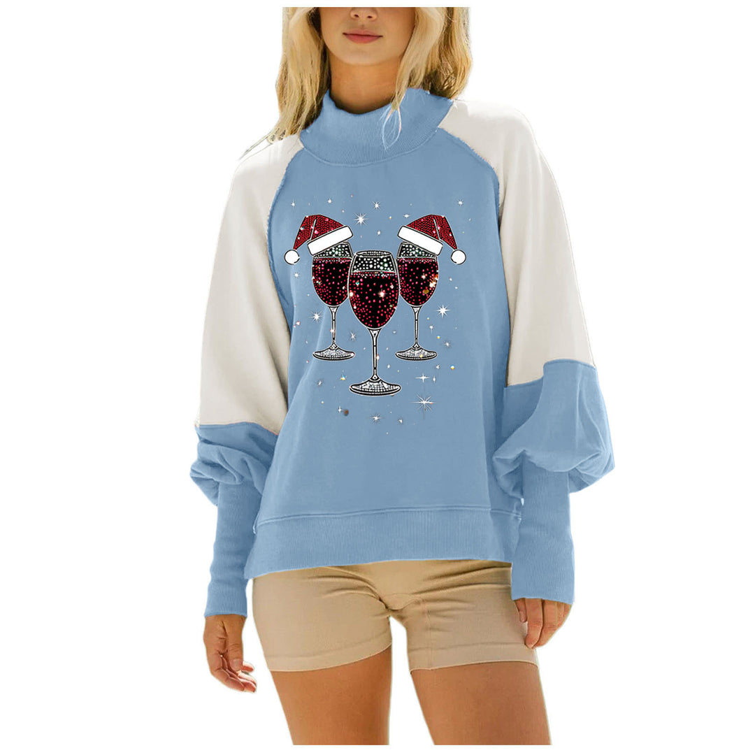 Damen nan oversized Raglan-Sweatshirt mit Stehkragen und funkelndem Weihnachts-Strassprint EB