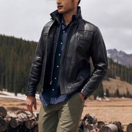 Herren lässige jacke mit modernem Stehkragen und vielseitigen Taschen EB