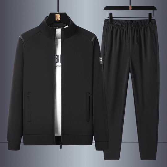 Herren sportliches Freizeit-Trainingsset mit Stehkragen-Reißverschlussjacke und elastischer Tunnelzug-Jogginghose EB