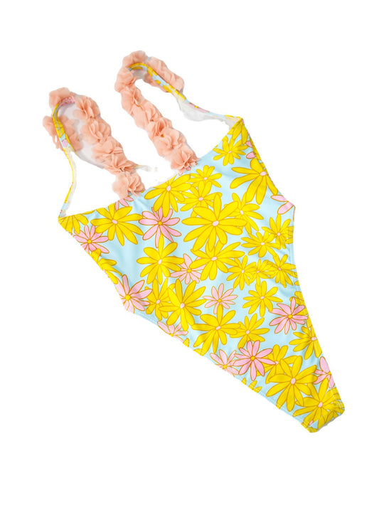 Damen Einteiler Badeanzug mit floralen Rüschendetails EB