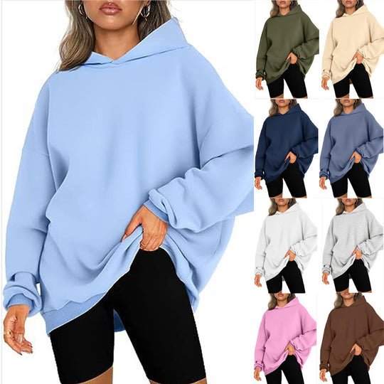 Damen nan Oversize-Kapuzenpullover im Longline-Schnitt mit Raglanärmeln und weichem Innenfutter EB