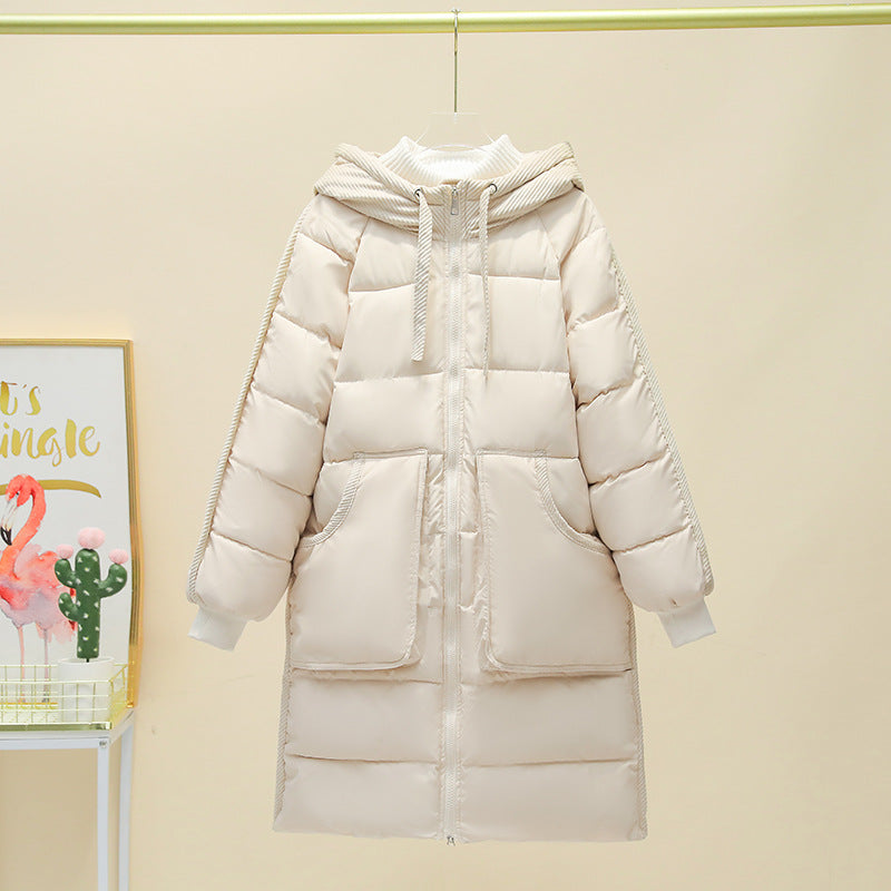 Damen Langer isolierter Pufferparka mit abnehmbarer Kapuze und großen Taschen EB