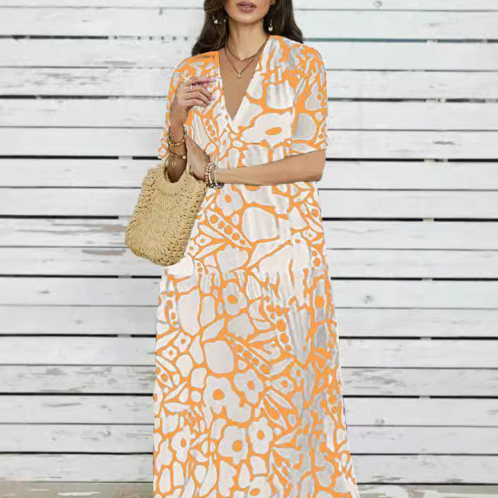 Damen Maxi-Kleid mit floralem Design und weitem Schnitt EB