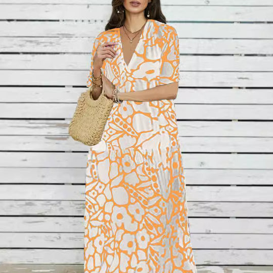 Damen Maxi-Kleid mit floralem Design und weitem Schnitt EB