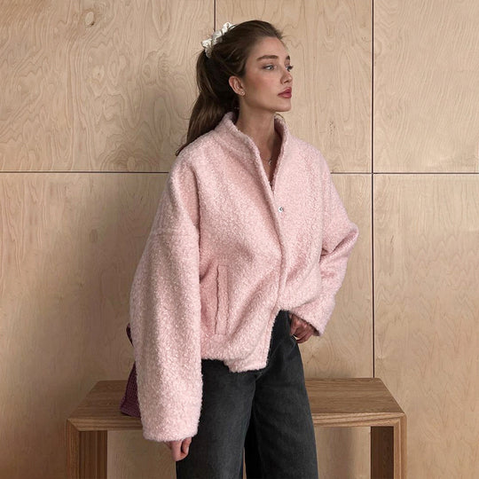 Damen Kuschelige Fleecejacke mit Taschen und elastischem Saum EB