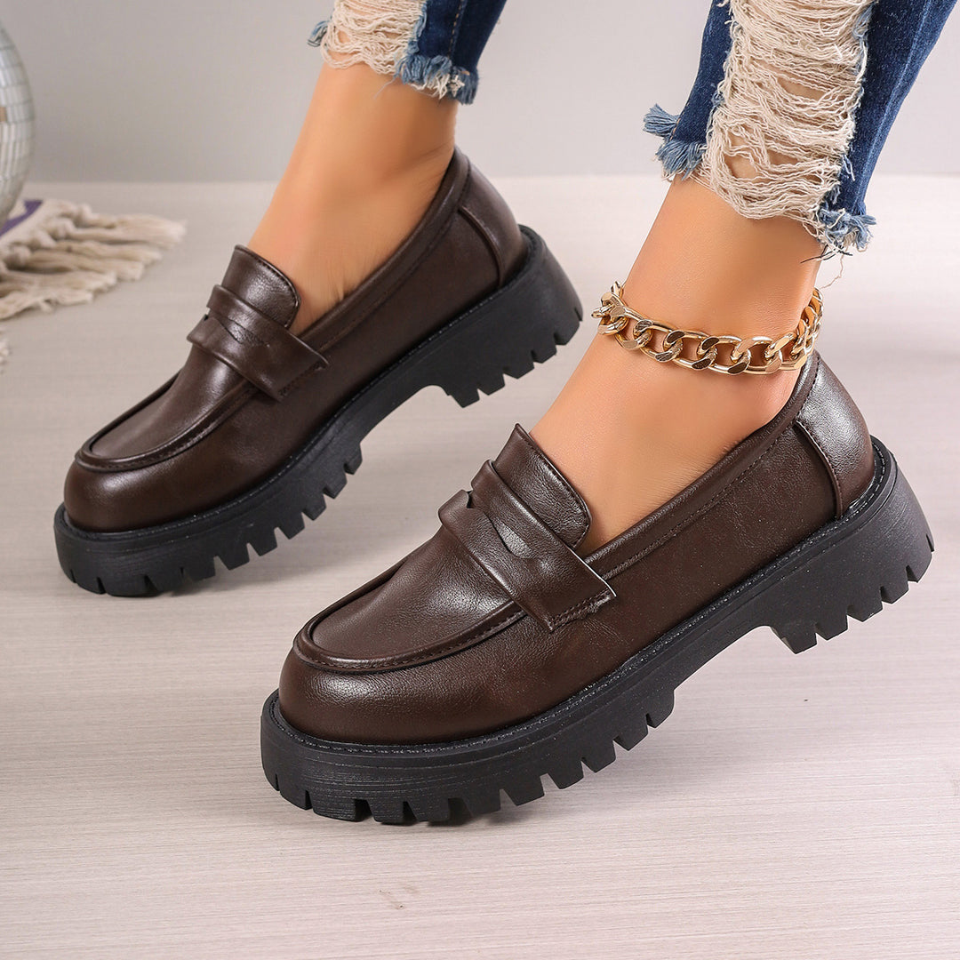 Damen Chunky Loafers mit rutschfester Gummisohle und modischem Obermaterial EB