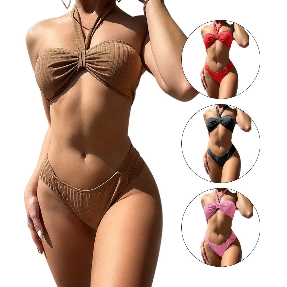 Damen Bandeau-Bikini mit herausragendem Wickeldesign und verstellbaren Trägern EB