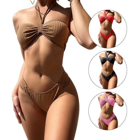 Damen Bandeau-Bikini mit herausragendem Wickeldesign und verstellbaren Trägern EB