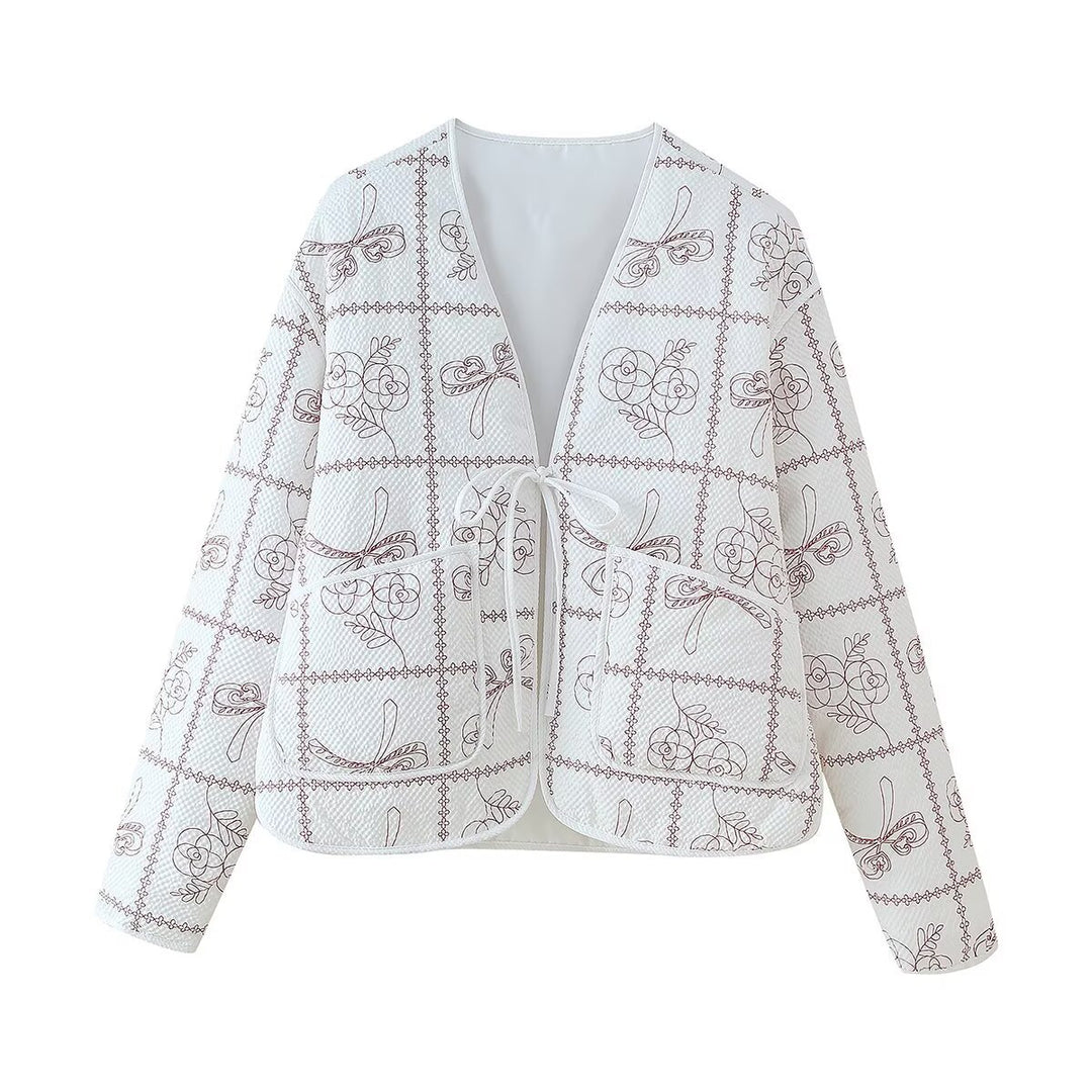 Damen gestepptes Blazer-Oberteil mit floralen Mustern EB