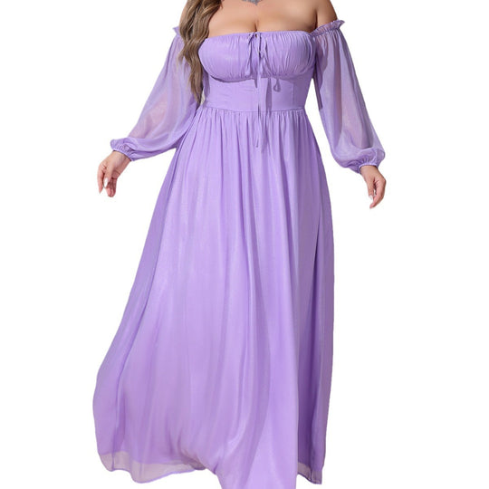Damen Off-Shoulder Maxikleid mit hohem Schlitz und Rüschendetails EB