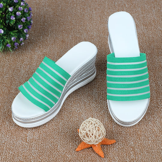 Damen modische Wedge-Pantoletten mit strukturiertem Obermaterial und atmungsaktivem Design EB