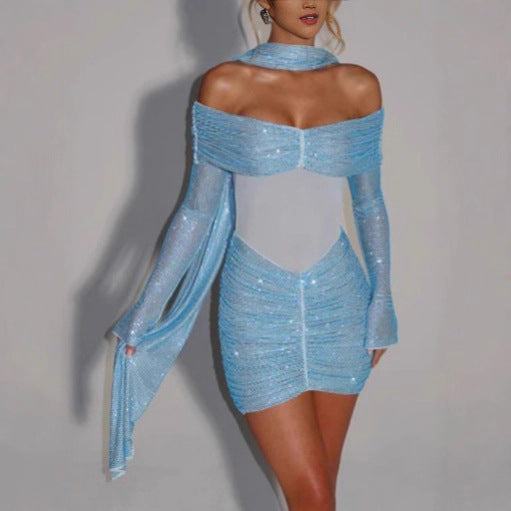 Damen Glamouröses Minikleid mit elegantem Rüschendesign EB