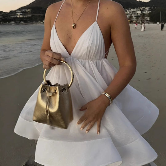 Damen Sommerliches Chiffonkleid mit verstellbaren Trägern und voluminösem Rock EB